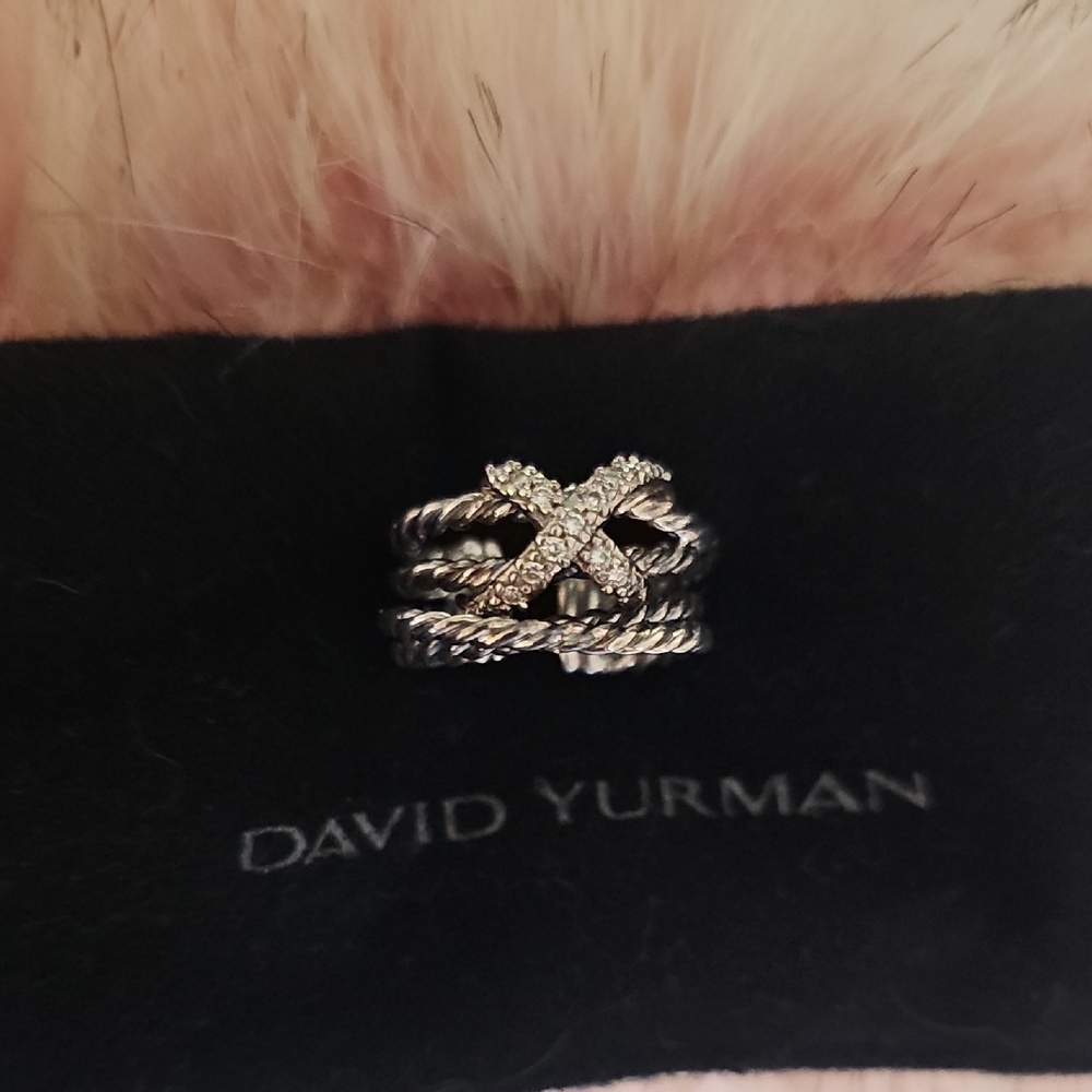 David Yurman Silver and Diamond X Ring